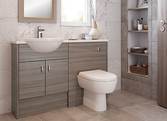 wood-style sink and toilet unit in modern luxury fitted bathroom 